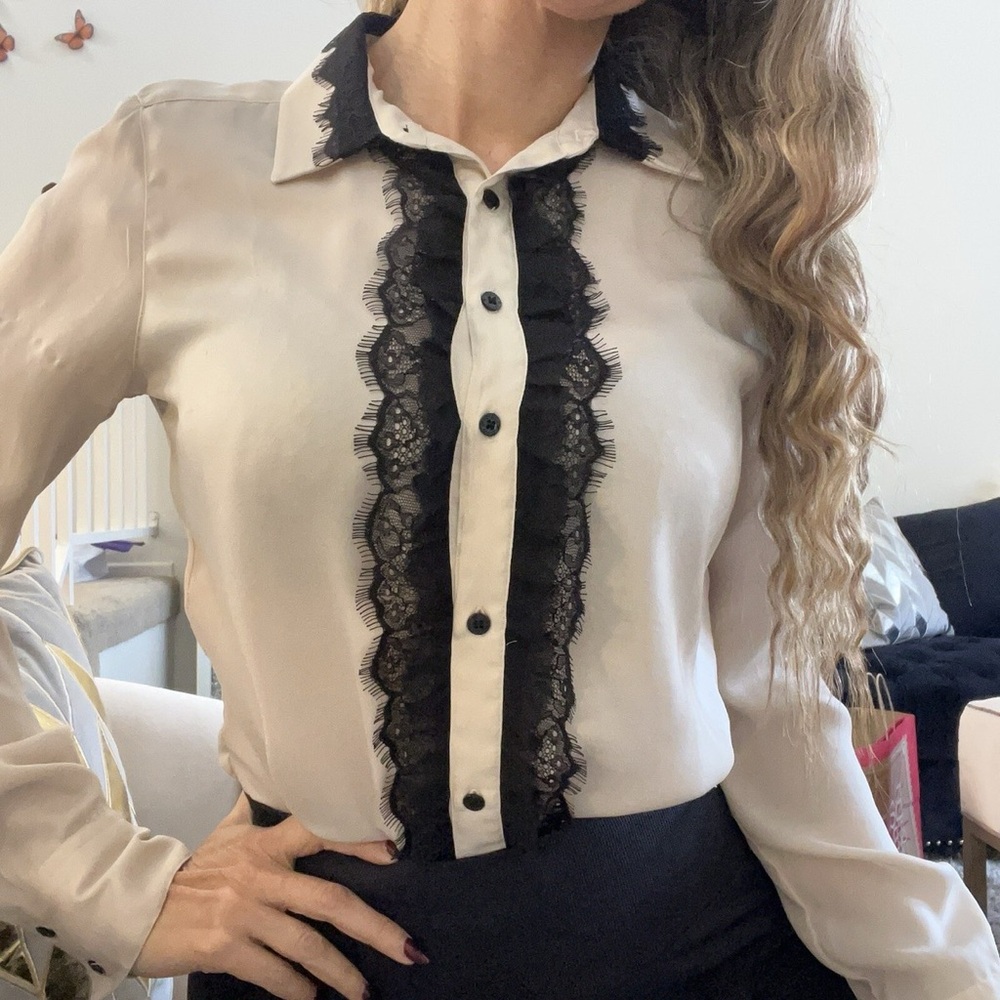 Guess Black and Cream Lace Blouse